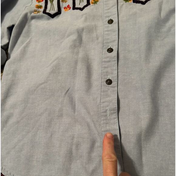 Vintage Fall Autumn Floral Embroidery Button Up Denim Shirt / small * - Picture 4 of 4